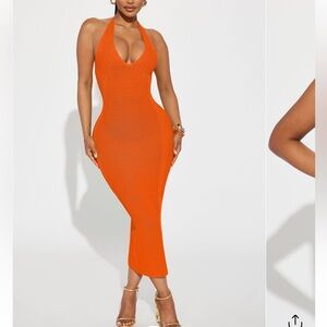 Fashion Nova Strapless Orange Dress